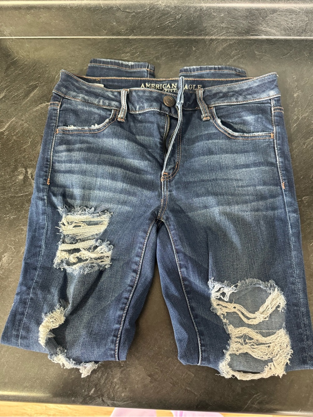 American Eagle Outfitters Distressed Medium Blue Boyfriend Jeans